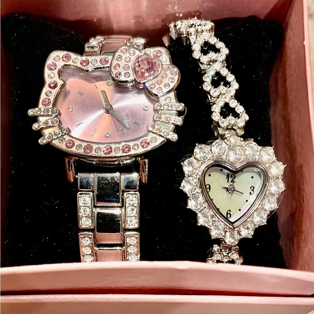 Hello Kitty Pink and Silver Heart Watch Duo